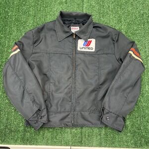 Vintage United Airlines Jacket Mens XL Navy Blue Striped Workwear Boxy  60s 70s